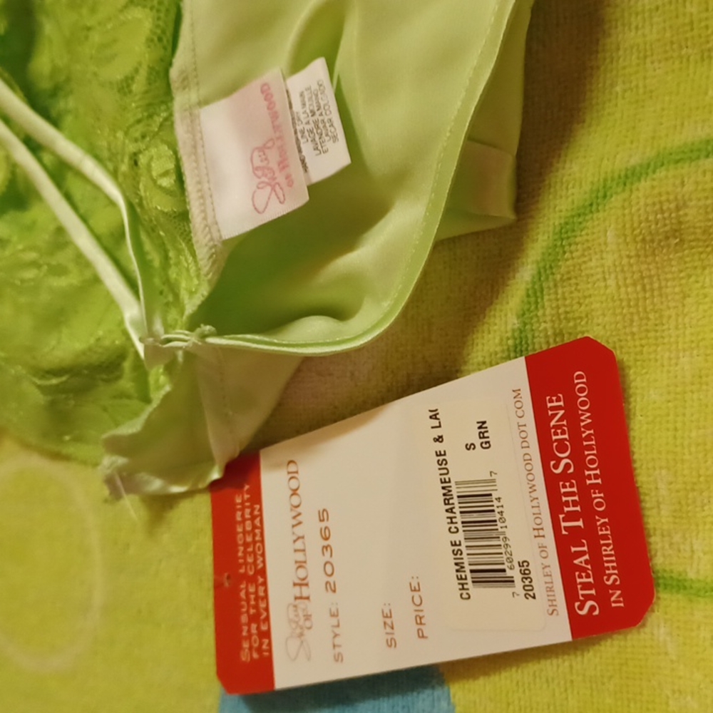Shirley Of Hollywood Charmeuse & Lace Chemise Gown-Lime Green-Small- NWT - Picture 5 of 8